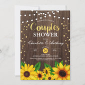 Zonnebloemhoutparen douche-uitnodiging kaart (Voorkant)