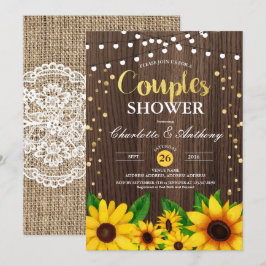 Zonnebloemhoutparen douche-uitnodiging kaart