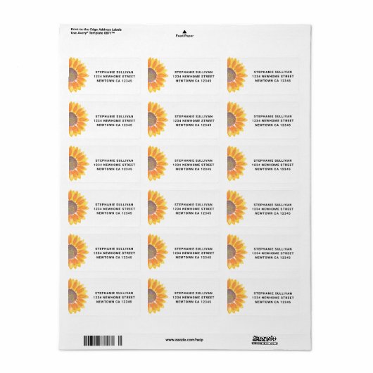 Zonnebloemige retournering etiket (Full Sheet)