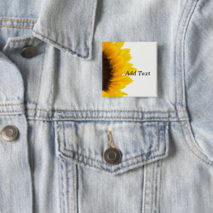 Zonnebloemige sjabloon, vetgedrukte tekst vierkante button 5,1 cm