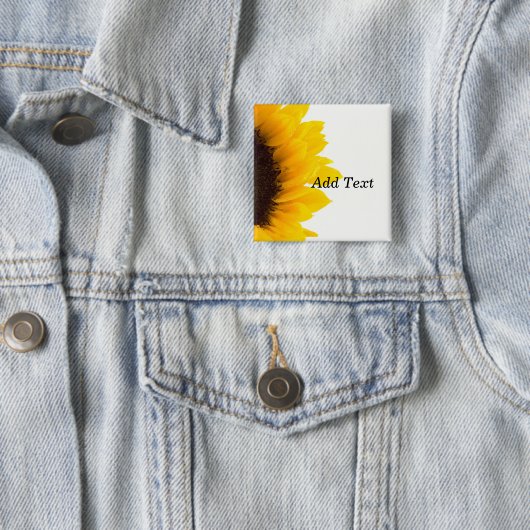 Zonnebloemige sjabloon, vetgedrukte tekst vierkante button 5,1 cm (In situ)