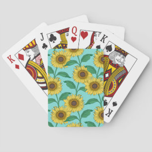 Zonnebloemillustratie Mode Herhalingspatroon Pokerkaarten