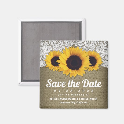 Zonnebloemjute en kant Bewaar de datum Magneten (Voorkant / Achterkant)