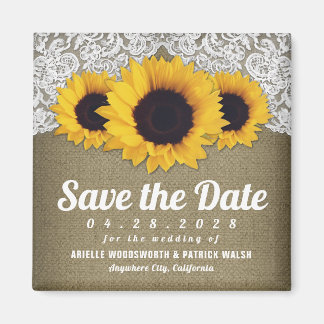 Zonnebloemjute en kant Bewaar de datum Magneten