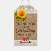 Zonnebloemkant en Burlap Afbeeldingen Trouwgunst Cadeaulabel (Voorkant)