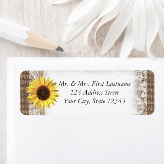 Zonnebloemkant en jute etiket (Insitu)