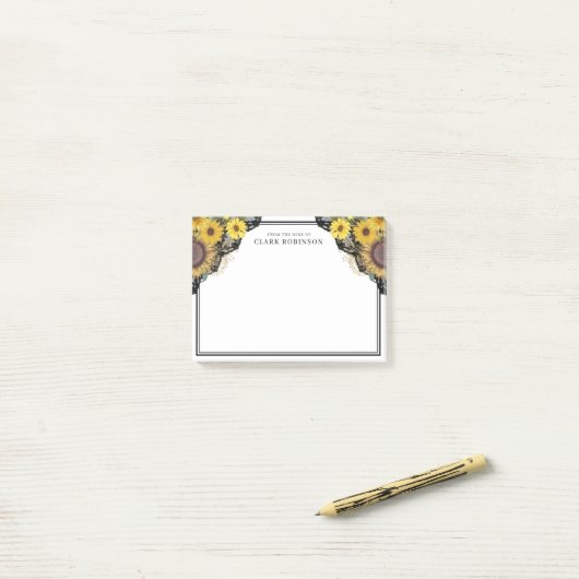 Zonnebloemkant van het bureau van post-it® notes (Op bureau)