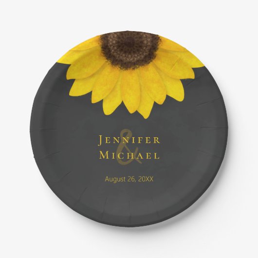 zonnebloemkarton rustige florale bruiloft papieren bordje (Voorkant)