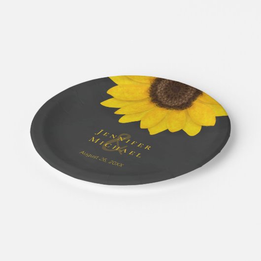 zonnebloemkarton rustige florale bruiloft papieren bordje (Gekanteld)