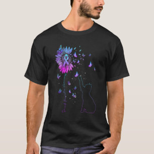 Zonnebloemkat Blauwgroen en Paars koolstof Zelfmoo T-shirt
