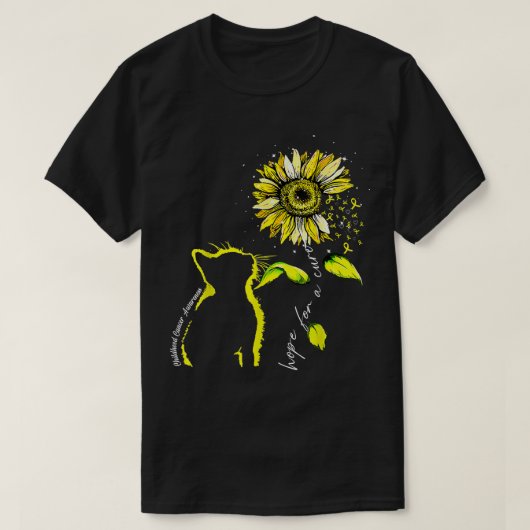 Zonnebloemkat Geel bewustzijn bij kinderkanker T-shirt (Design voorkant)