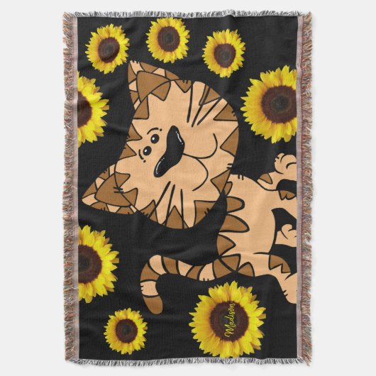 Zonnebloemkat Throw Blanket Deken (Voorkant Verticaal)