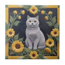Zonnebloemkatten - Grijze Kat & Gele Zonnebloemen