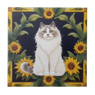 Zonnebloemkatten - Ragdollkat & Gele Zonnebloemen Tegeltje