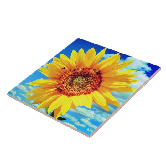 Zonnebloemkeramische tegel tegeltje (Zijkant)