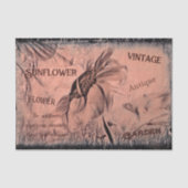Zonnebloemketch Sepia  Antiek Ephemera Tissuepapier (Voorkant)