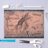 Zonnebloemketch Sepia  Antiek Ephemera Tissuepapier (Craft)