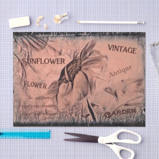 Zonnebloemketch Sepia Antiek Ephemera Tissuepapier (Craft)