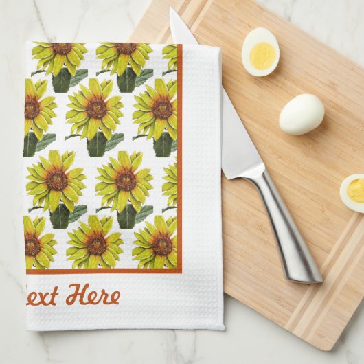 Zonnebloemkeukenhanddoek - Optionele personalisati Theedoek (Quarter Fold)