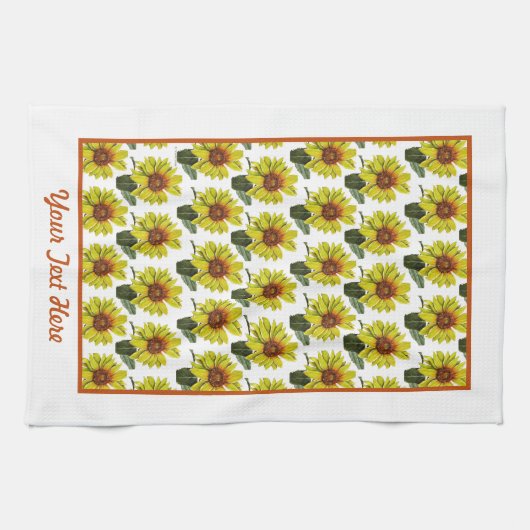 Zonnebloemkeukenhanddoek - Optionele personalisati Theedoek (Horizontaal)
