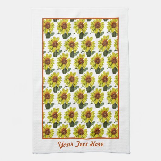 Zonnebloemkeukenhanddoek - Optionele personalisati Theedoek (Verticaal)