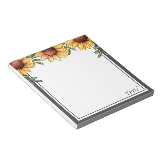 Zonnebloemkleurenrand, monogrammen notitieblok (Schuin)