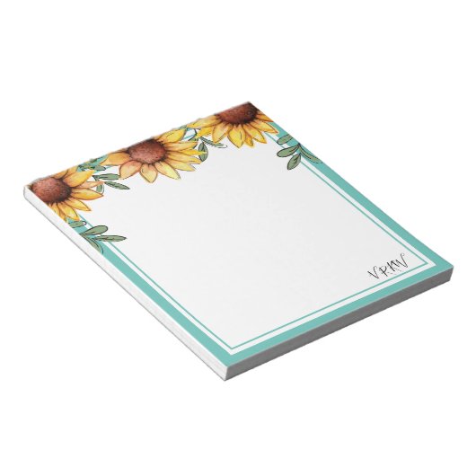 Zonnebloemkleurenrand, monogrammen notitieblok (Schuin)