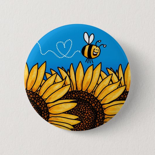 zonnebloemknop bijentrail ronde button 5,7 cm (Voorkant)