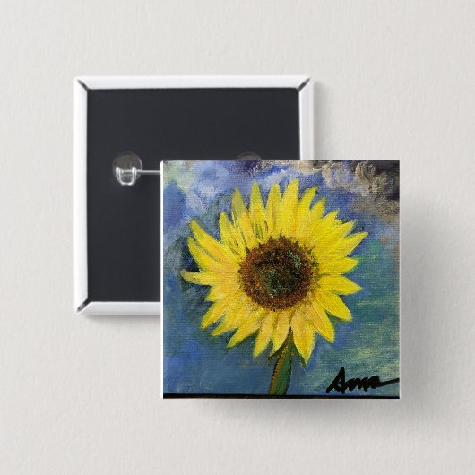 zonnebloemknop vierkante button 5,1 cm (Voorkant /achterkant)