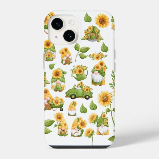 Zonnebloemkoffer | Gnome Spring iPhone Hoesje (Achterkant)