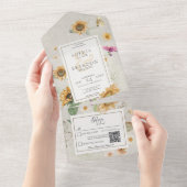 Zonnebloemkool QR-code All In One Uitnodiging (Afscheurbaar)