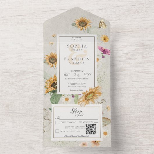 Zonnebloemkool QR-code All In One Uitnodiging (Binnen)