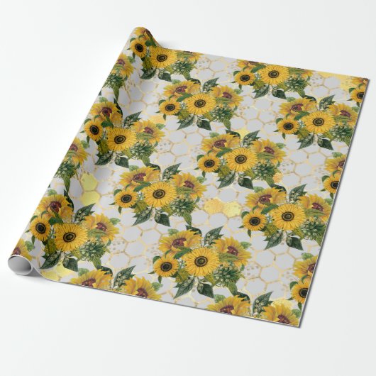 Zonnebloemkorrels | Zonnebloem Cadeaupapier (Uitgerold)