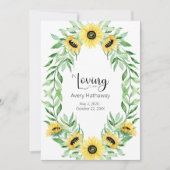 Zonnebloemkrans begrafenis gedenkteken kaart (Voorkant)