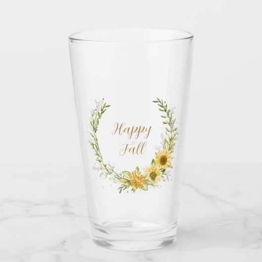 Zonnebloemkrans met aanpasbare tekst glas (Voorkant)