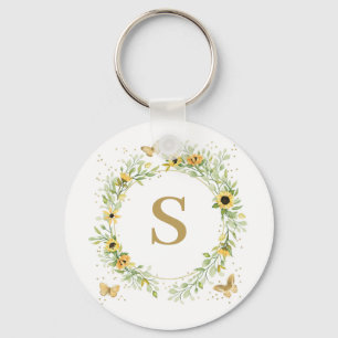 Zonnebloemkrans met vlinders monogram sleutelhanger