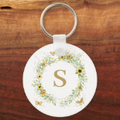 Zonnebloemkrans met vlinders monogram sleutelhanger (Voorkant)
