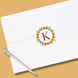 Zonnebloemkrans monogram ronde sticker