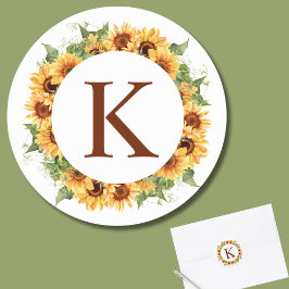 Zonnebloemkrans monogram ronde sticker