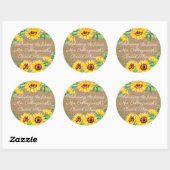 Zonnebloemkrans op jute look Guest Favor Ronde Sticker (Vel)