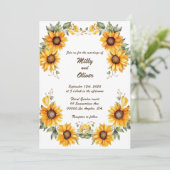 Zonnebloemkrommen: Gepersonaliseerde bruiloft uitn Kaart (Staand voorkant)