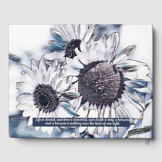 Zonnebloemkunst in blauw en wit | Foto | Begrafeni Gastenboek (Achterkant)