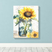 Zonnebloemkunst - ingepakt doek canvas afdruk (Insitu (Houten vloer))