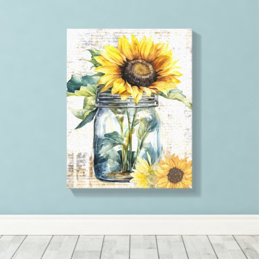 Zonnebloemkunst - ingepakt doek canvas afdruk (Insitu (Houten vloer))