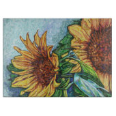 Zonnebloemkunstglas Snijplank (Voorkant)