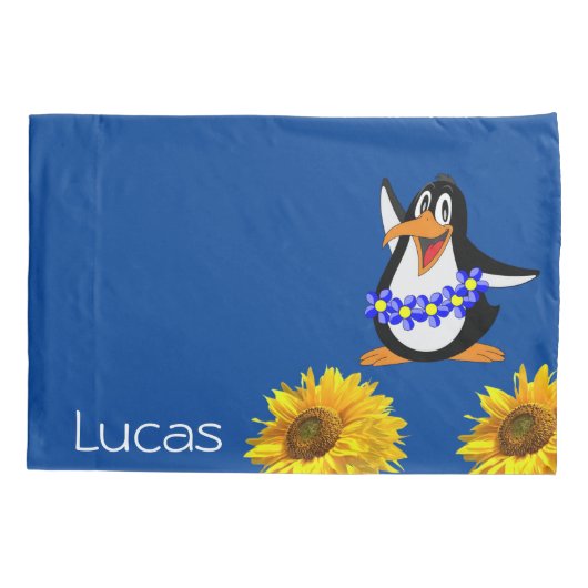 Zonnebloemkussen Hoesje, Bloemenpinguïn Kussensloop (Achterkant)