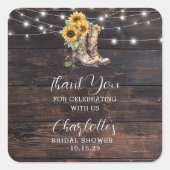 Zonnebloemlaarzen Bubbly bruids douche uitnodiging Vierkante Sticker (Voorkant)