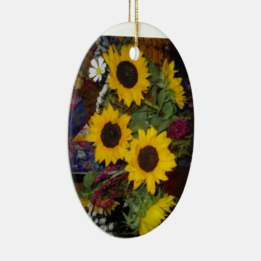 Zonnebloemlachteraarster Keramisch Ornament (Rechts)