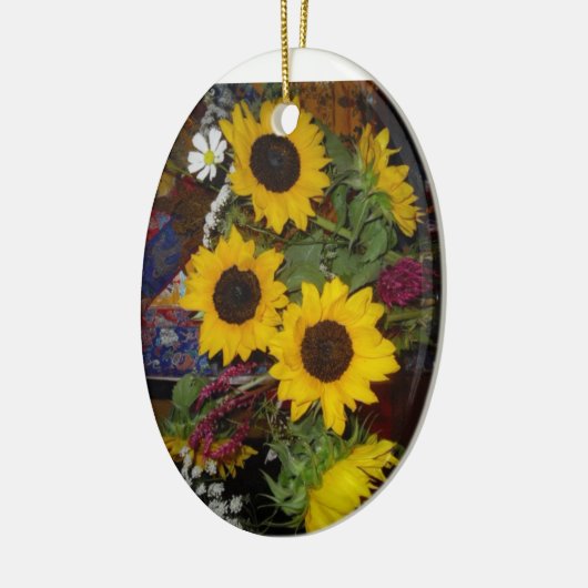 Zonnebloemlachteraarster Keramisch Ornament (Links)