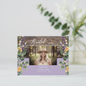 Zonnebloemlampjes en lavendel Foto Rustic Bridal Uitnodiging Briefkaart (Staand voorkant)